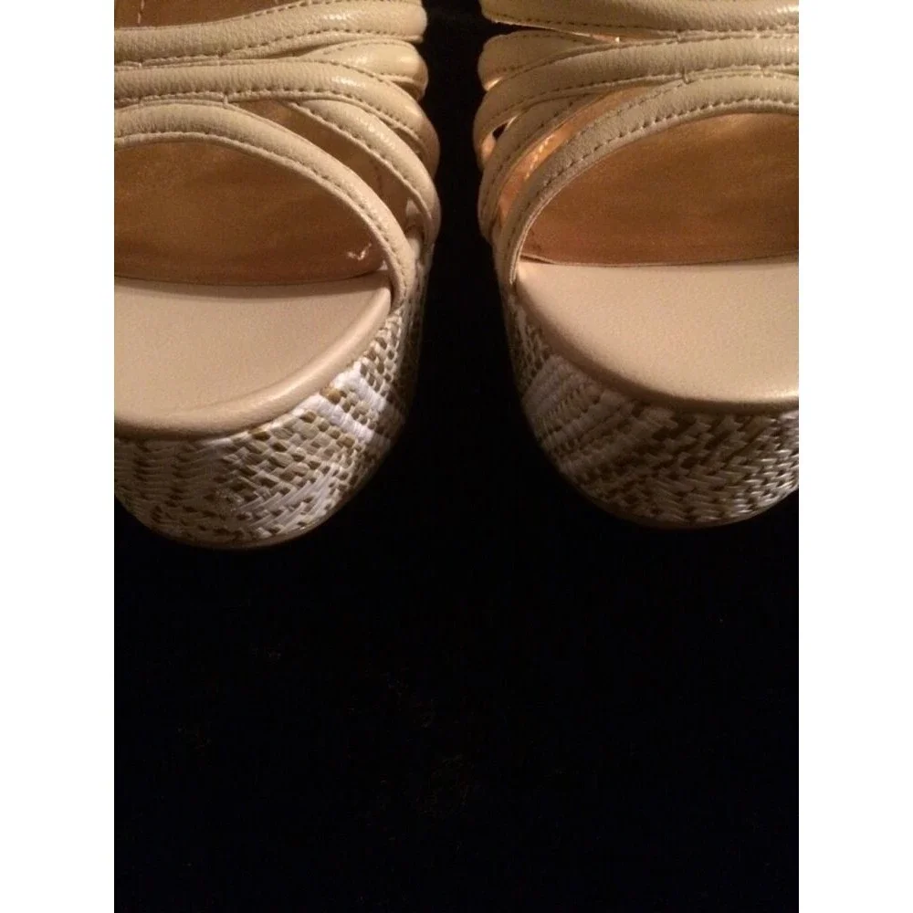 BCBGeneration Shoes Hosanna Leather & Fabric Bronze & Tan Wedges Size 10 NWT